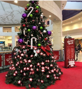 Large fully decorated Christmas Giving Tree at Bluewater shopping centre