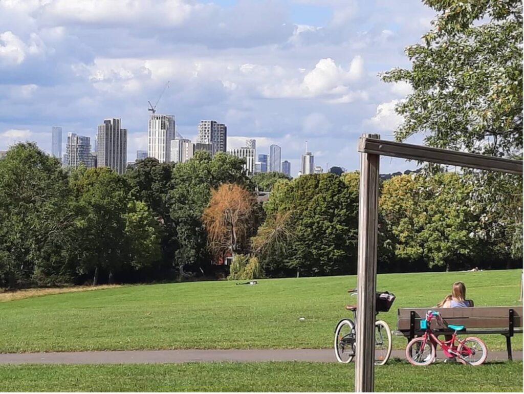 London skyline views from Mountsfield Park in Hither Green